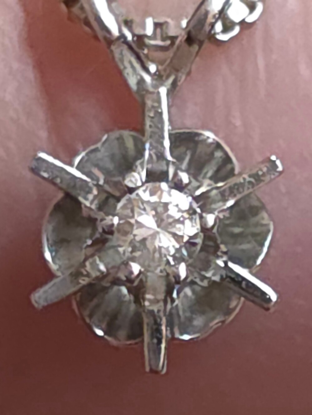 14K GENUINE DIAMOND SOLITARE PENDANT 16 IN 925 BOX CHAIN